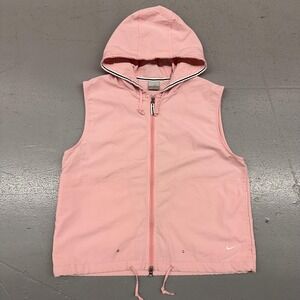 Nike Vest Girls Large Pink Hooded Sleeveless Zip Jacket Drawstring Athletic